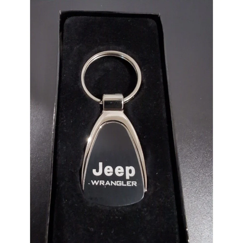 JEEP WRANGLER BLACK/CHROME TEARDROP KEY CHAIN RING OFFICIALLY LICENSED MOPAR NEW